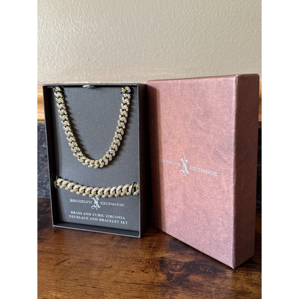 Brooklyn Exchange Brass & Cubic Zirconia Necklace & Bracelet Set